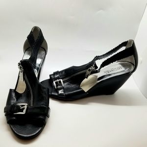 Michael Kors Black Zip Up Leather Wedges